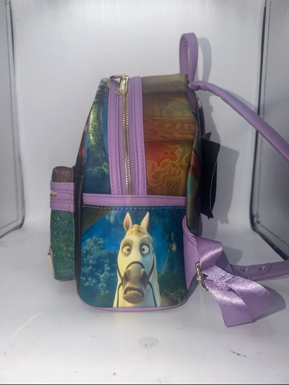 Loungefly Tangled Rapunzel Movie Scenes mini backpack w/ charm